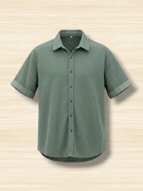 Hooyi Men’s Corduroy Short Sleeve Collar Shirt L